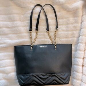 Anne Klein Black and Gold Work Tote Shoulder Bag Gold Chain Straps